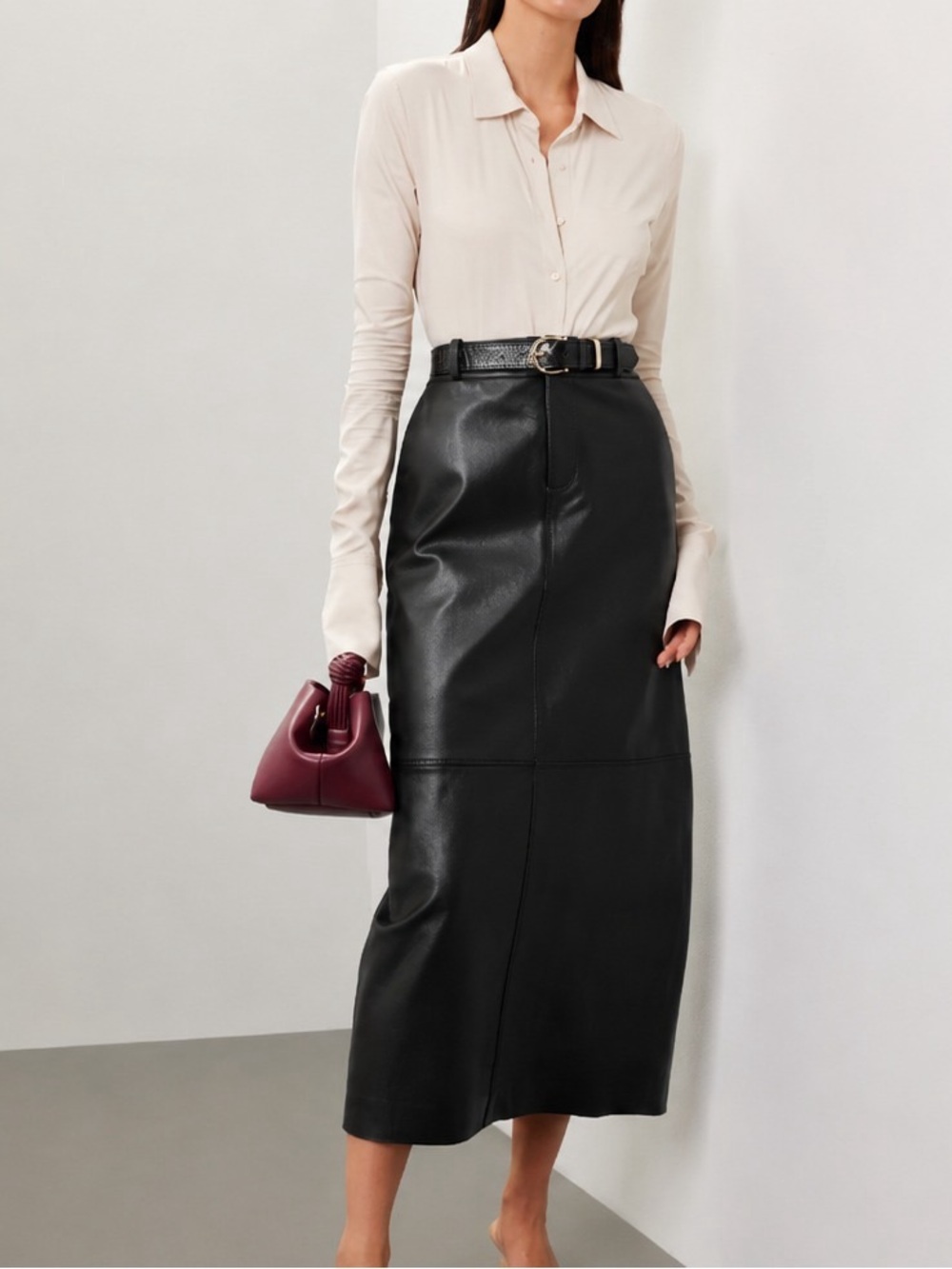 Reformation Black Leather Midi Skirt - New with Tags
